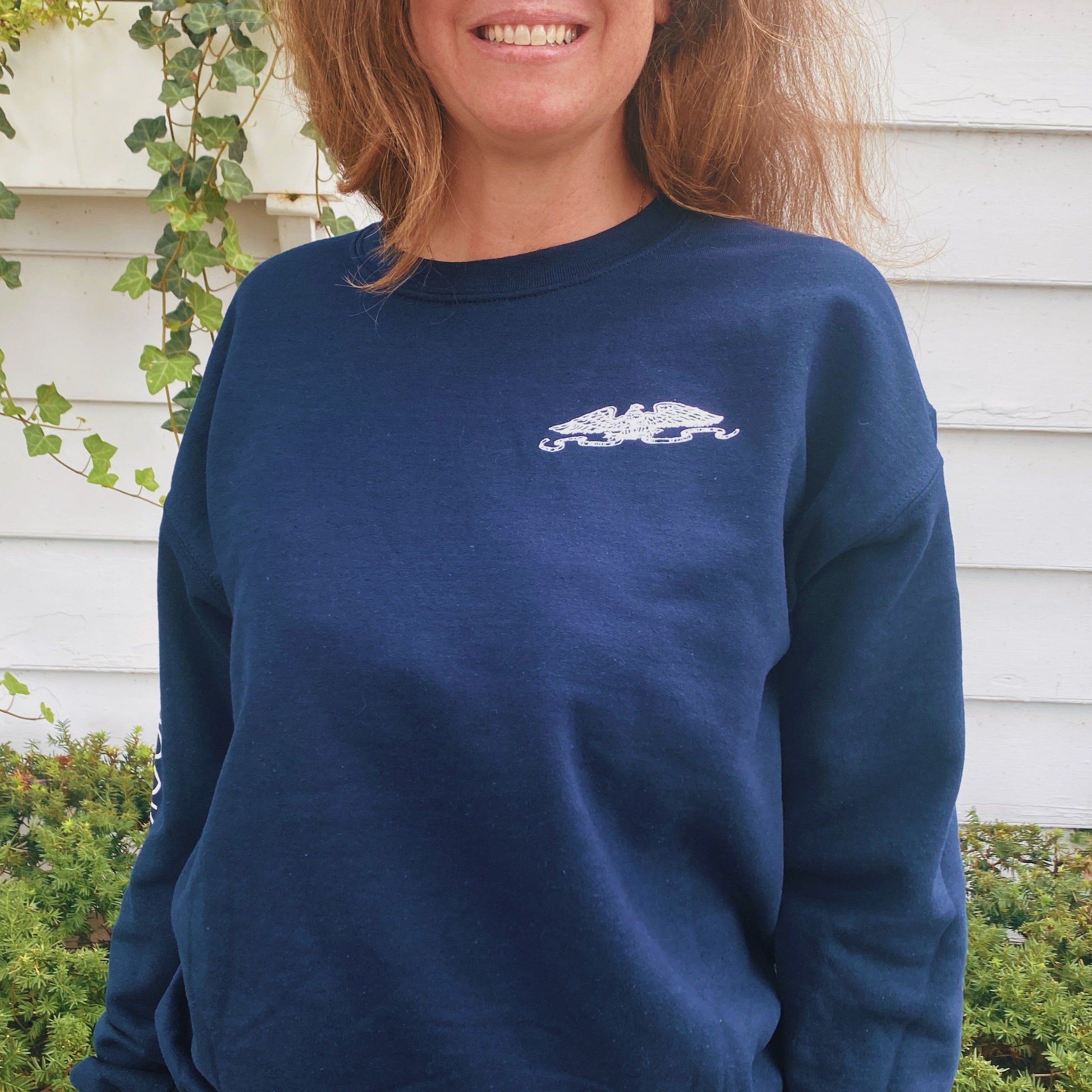 Stony Brook Village Navy Crewneck – Small Eagle Logo