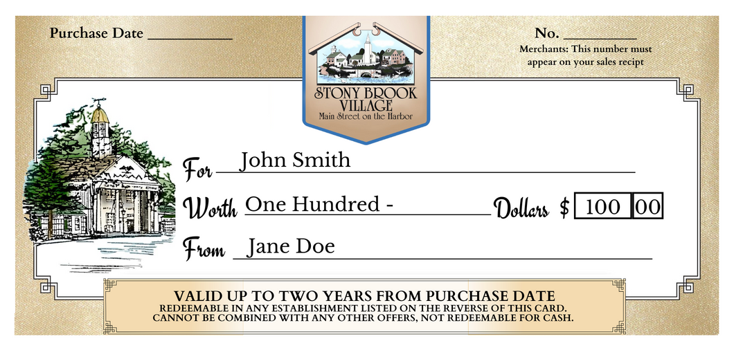 Stony Brook Village Center Gift Certificate - $100