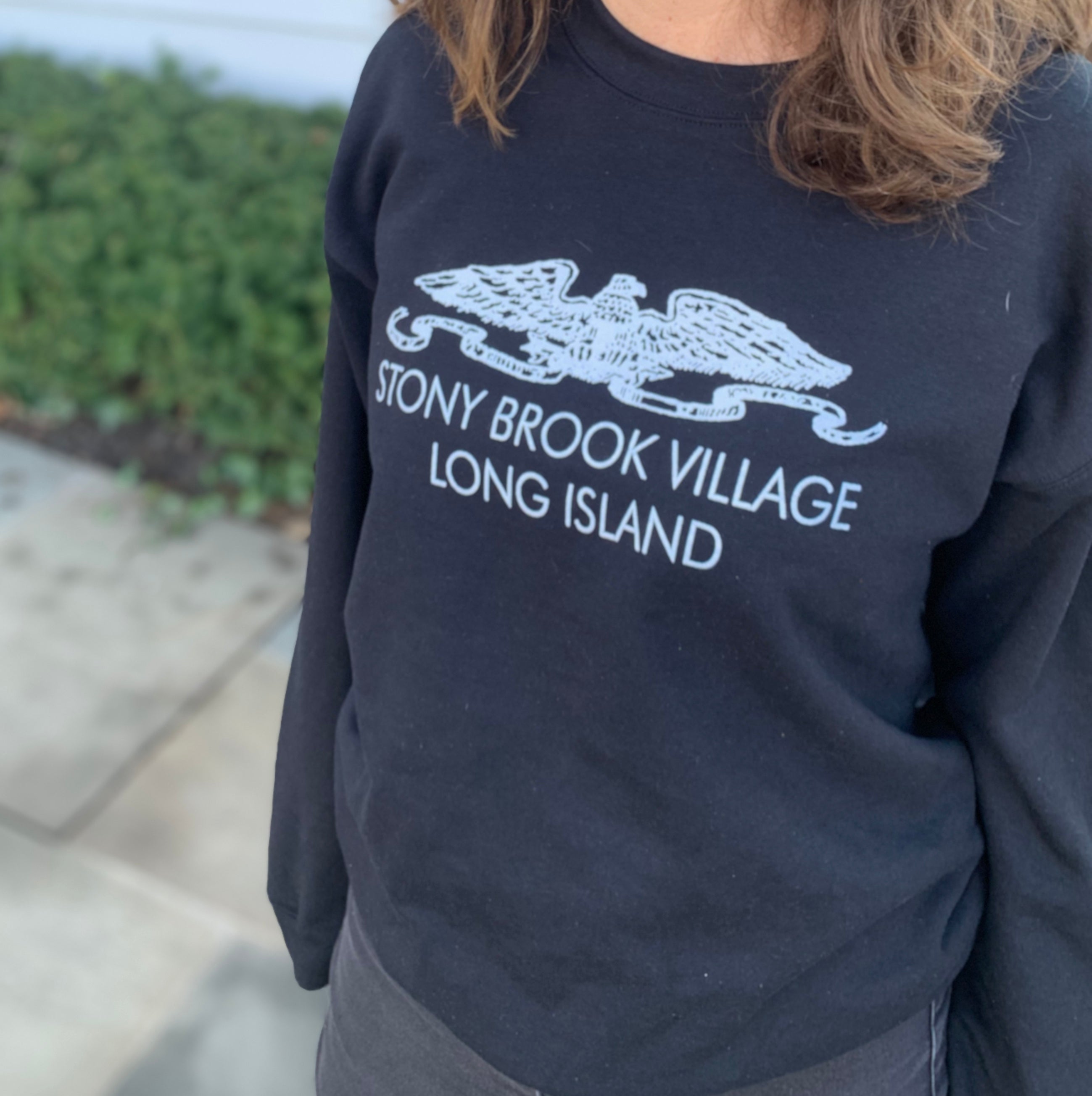 Stony Brook Village Black Crewneck - Large Eagle Logo